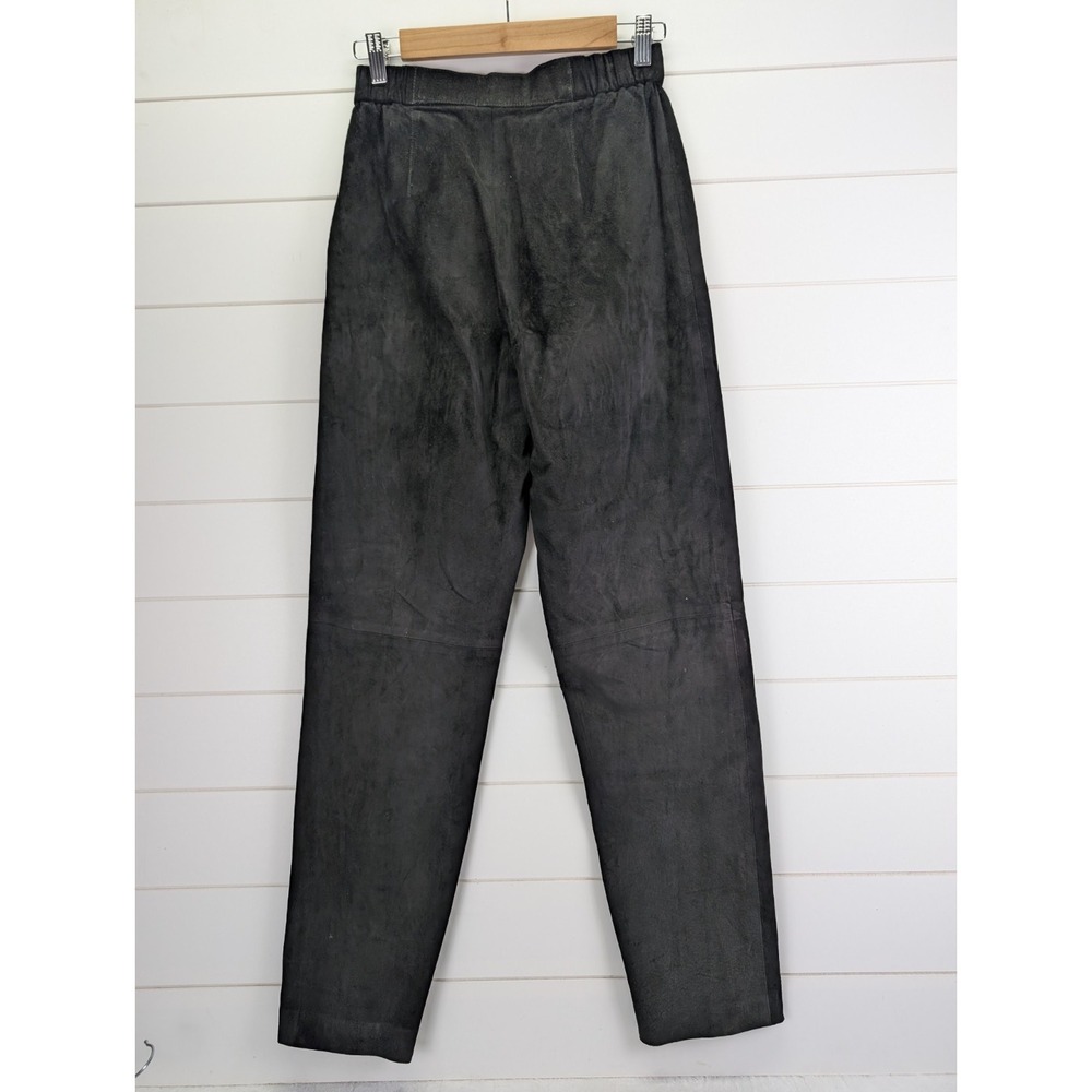 Vintage Pia Rucci Suede Leather Pants 6 Black 80s High Waisted Model Off Duty - Picture 3 of 8